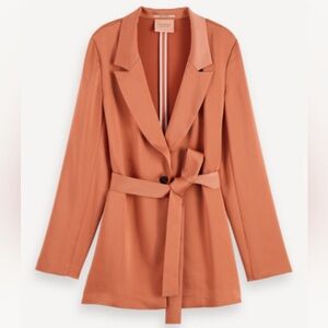 Scotch & Soda Orange Drapey Satin Blazer with Tie Belt